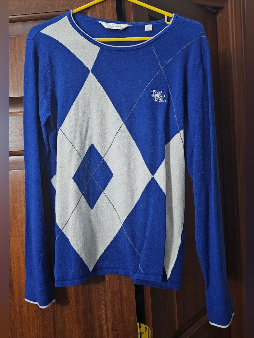 Lady Vesta Blue & White Argyle UK Embroidered Sweater